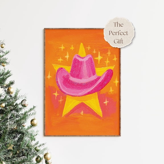 Retro Cowgirl Hat Wall Art Pink Western Poster Barbiecore Y2K Decor Retro Cowgirl Prints Girly Wall Art Trendy Wall Art Cowgirl, Unframed Poster Size 8x12 F03.1.15l847