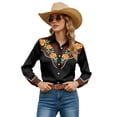 thumbnail image 1 of Retro Cowgirl Shirts for Women Long Sleeve Button Down Western Shirts Spring Fall Country Floral Print Tops Black L, 1 of 5