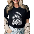 thumbnail image 1 of Retro Cowgirl Wine Raisin' Hell Graphic Tees Womens T shirt Black/White S-5XL Shirts Casual Western Tops, 1 of 4