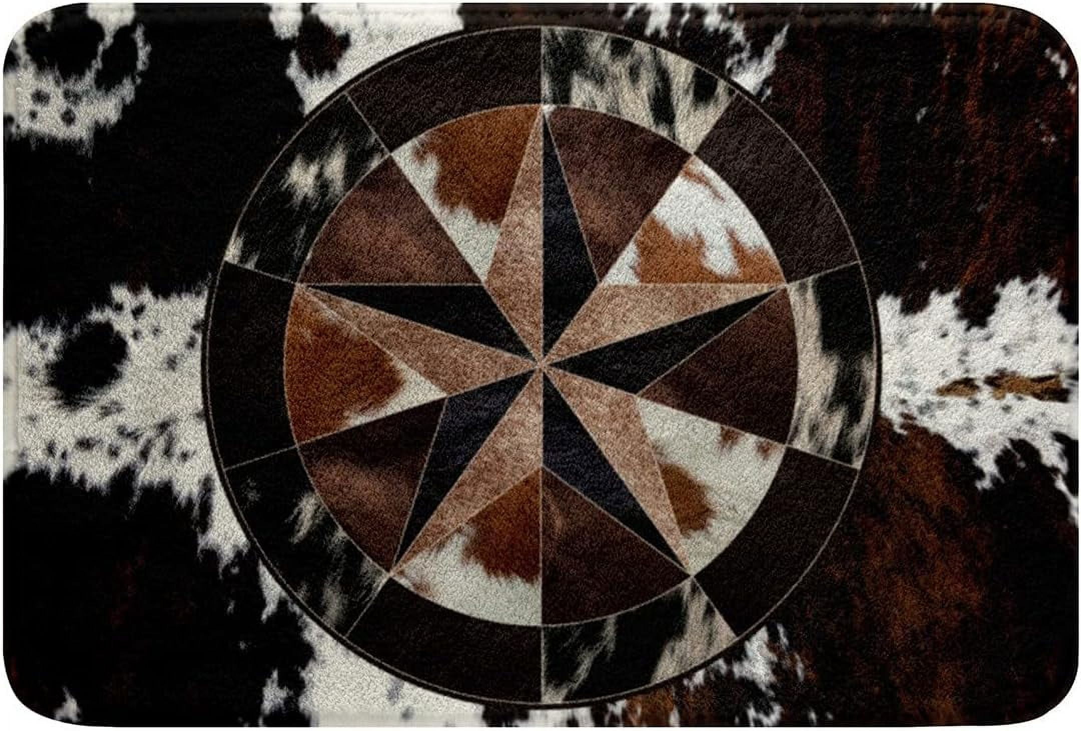 Retro Cowhide Painting Bath Mats for Bathroom,Cow Fur Bathroom Mats