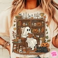 thumbnail image 1 of Retro Cozy Ghost Reading Halloween Shirt, Book Lover Ghost Shirt, Fall Library Boo Ghost Shirt, Cute Spooky Bookshelf Ghost Shirt, 1 of 5