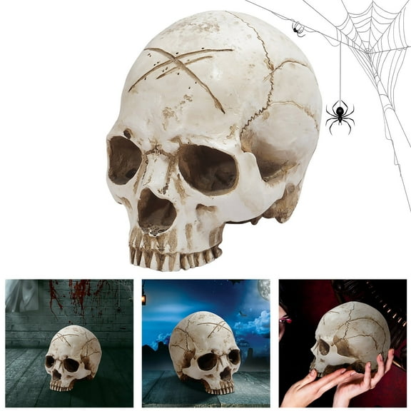 Retro Crackle Dinosaur Skull Skeleton Decoration Halloween Poseable Resin Model Hangs Spooky Room Decor Old Bone Look Interactive Prop For Festival Decoration