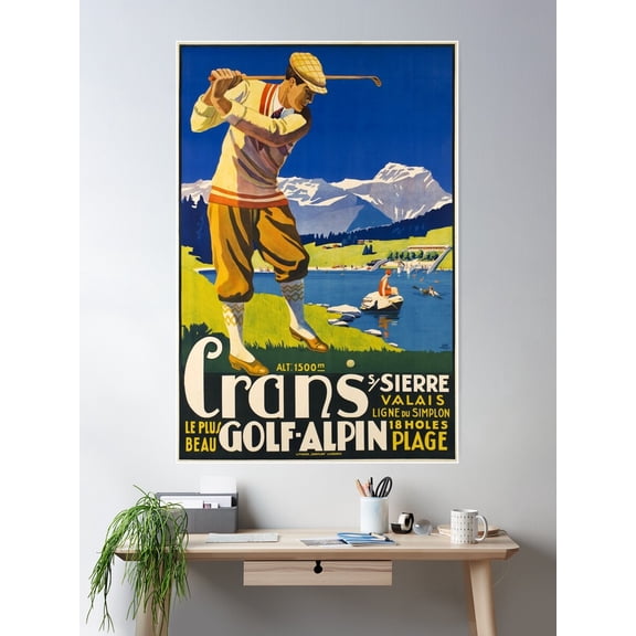 Retro Crans S Sierre Valais Le Plus Beau Golf Alpin Vintage Reclame Poster Wall Art, Modern Wall Decor For Living Room Bedroom, 12x18 UNFRAMED