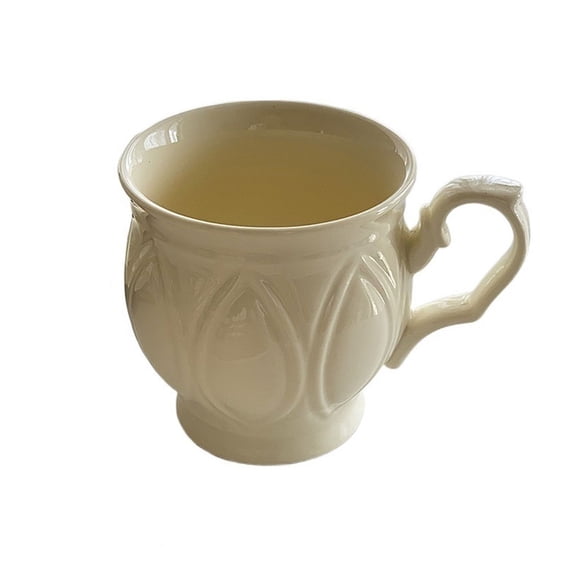 Retro Cream Relief Ceramic Mug 250ml Vintage Embossed Coffee Cup Drinkware