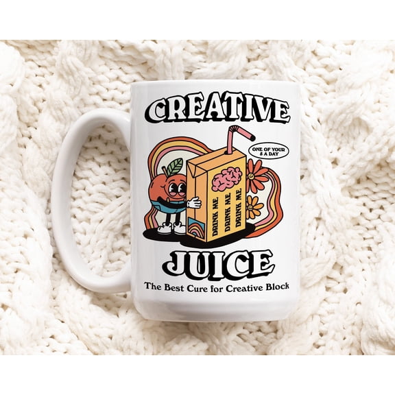 Retro Creative Juice Coffee Mug, Groovy Colorful Mug, Coffee Lover Gift Idea, 80s Retro Quote, Artist Gift Mug, Aesthetic Ceramic Cup