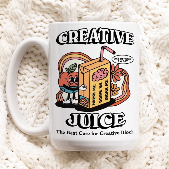 Retro Creative Juice Coffee Mug, Groovy Colorful Mug, Coffee Lover Gift Idea, 80s Retro Quote, Artist Gift Mug, Aesthetic Ceramic Cup