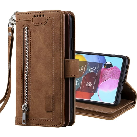 Retro Creative PU Flip Phone case with Wallet Card Holder Stand for Samsung Galaxy A12 A13 A22 A33 A51 A52 S A53 4G 5G Shell Luxury Multifunctional Shockproof Back Cover(Brown,A53 5G)