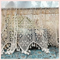 Retro Crochet Coffee Curtain Valance for Kitchen Window Boho Curtain Tiers Room Divider Knitting Doorway Curtain