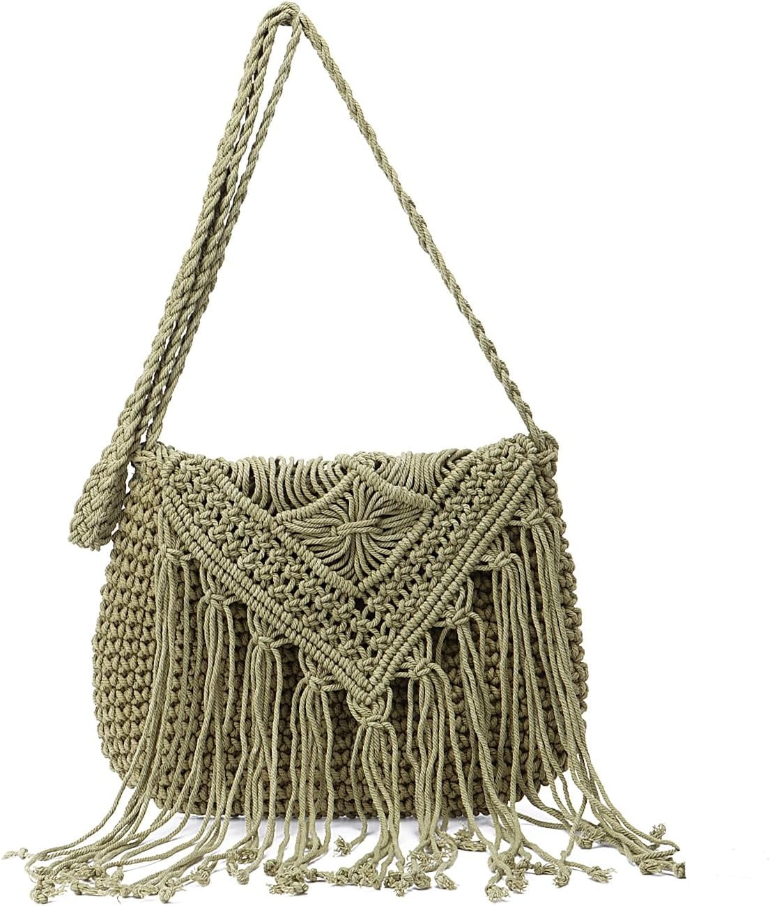 Retro Crochet Crossbody Shoulder Bag for Women Woven Fringe hobo bags Summer Beach Handmade Purse
