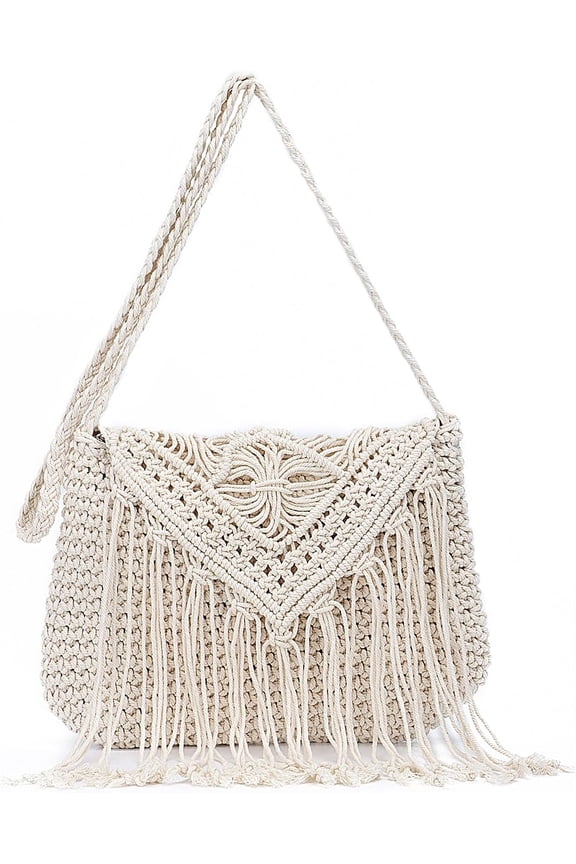 Retro Crochet Crossbody Shoulder Bag for Women Woven Fringe hobo bags Summer Beach Handmade Purse