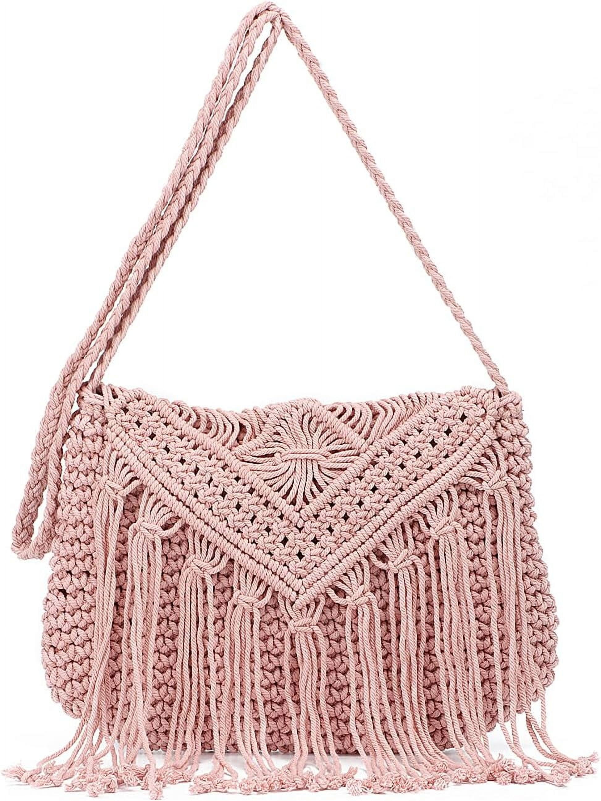 Retro Crochet Crossbody Shoulder Bag for Women Woven Fringe hobo bags Summer Beach Handmade Purse