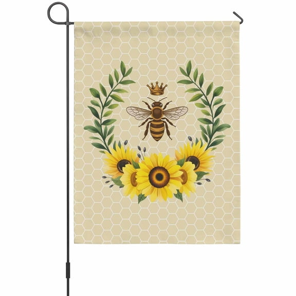 Retro Crown Bee House Flags For Outdoor, Country Sunflowers Green Leaves Honeycomb Small Double Side Yard Flags Weather Proof House Decor for Lawn Outside Holiday 28 x 40 Inches