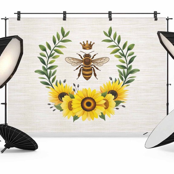 Retro Crown Bee Photography Backdrop 7x5FT, Country Sunflowers Green Leaves Wood Grain Photo Backdrops, Background for Photography Studio Photo Studio Background, Back Drop for Photoshoot