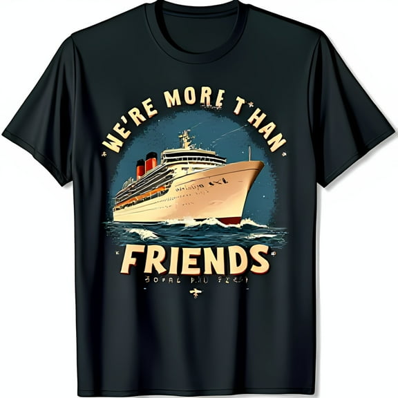 Retro Cruise Ship Graphic Black T-Shirt We More Than Friends & Royal Blue