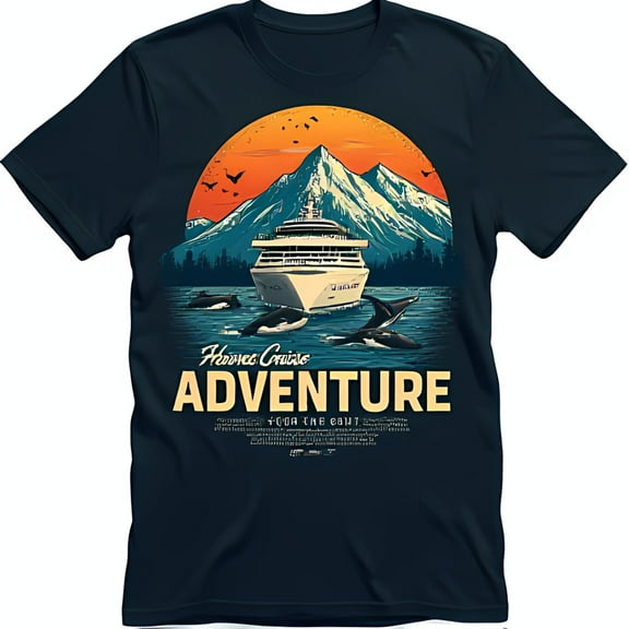 Retro Cruise Ship Graphic on Black T-Shirt Hawnee Adventure Design
