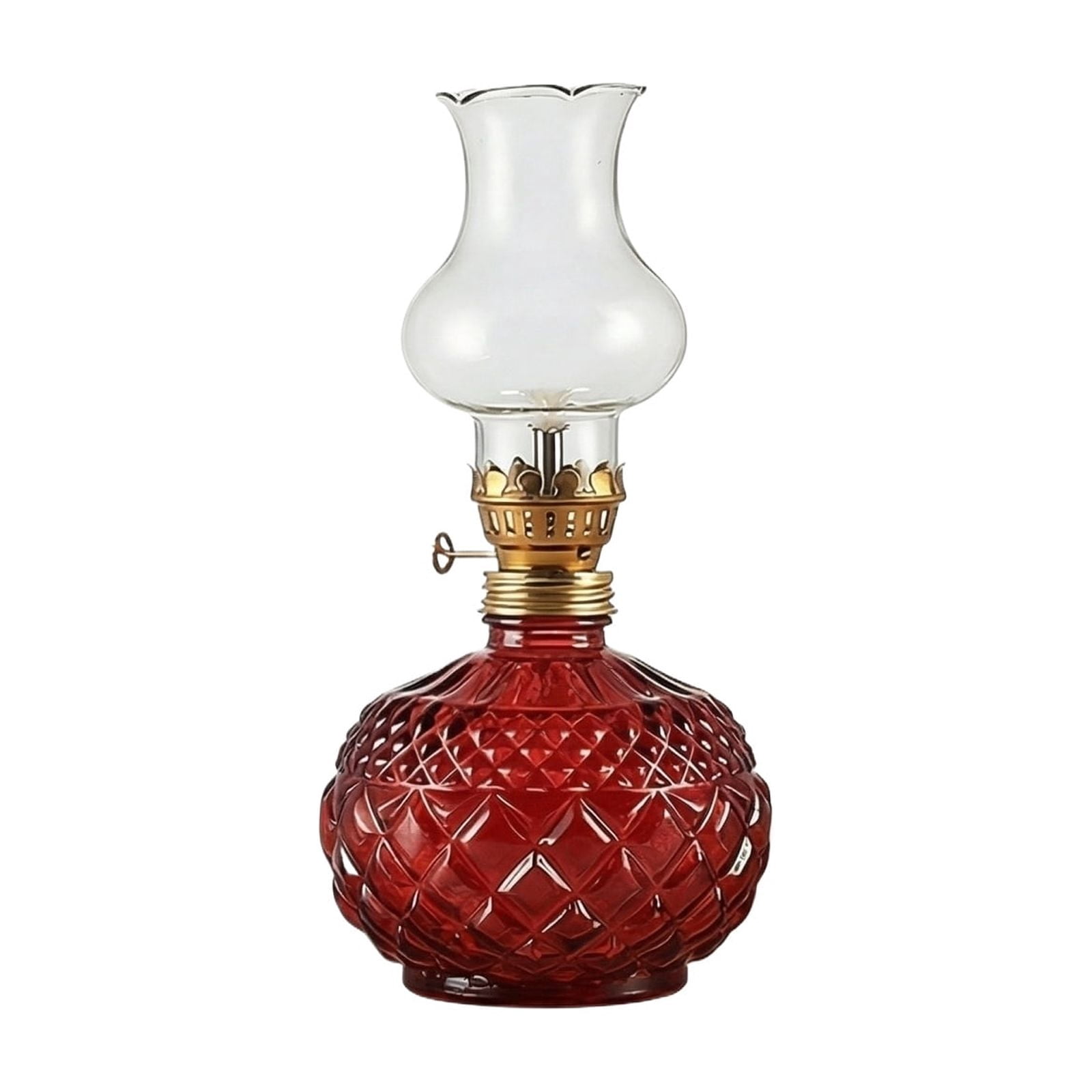 Retro Crystal Kerosene Lamp - Red Glass Body with Clear Glass Chimney, Vintage Style for Home Decor, Camping, Emergency Lighting, Tabletop Display