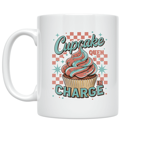 Retro Cupcake Queen in Charge Design - Baking Enthusiast - 11 oz Ceramic Coffee Mug