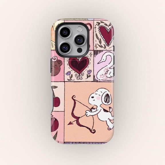 Retro Cupid Dog Valentine Heart Cartoon Phone Case with iPhone 17 to 11 Pro Max