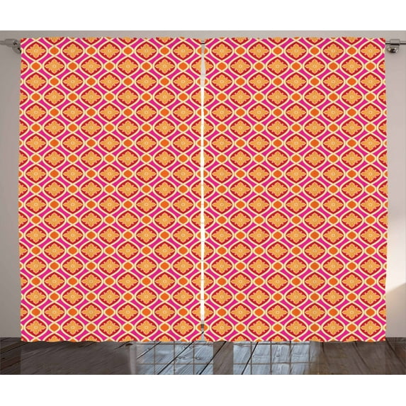 Ambesonne Retro Curtains 2 Panel Set, Classical Ogee Motifs, 108" x 84", Multicolor
