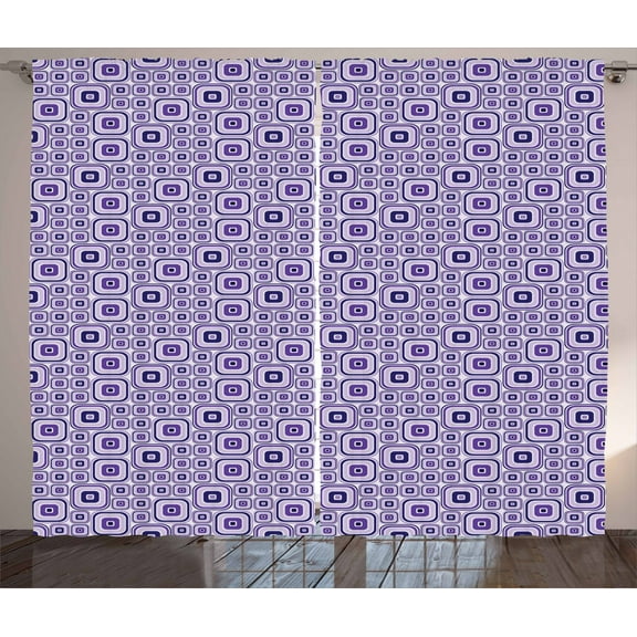 Retro Curtains 2 Panels Set, Funky Geometric Tile Pattern with Moire and Beveled Square Modules Repeating Print, Window Drapes for Living Room Bedroom, 108W X 90L Inches, Multicolor, by Ambesonne