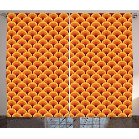 Ambesonne Retro Curtains 2 Panel Set, Squama in Warm Colors, 108" x 90", Multicolor