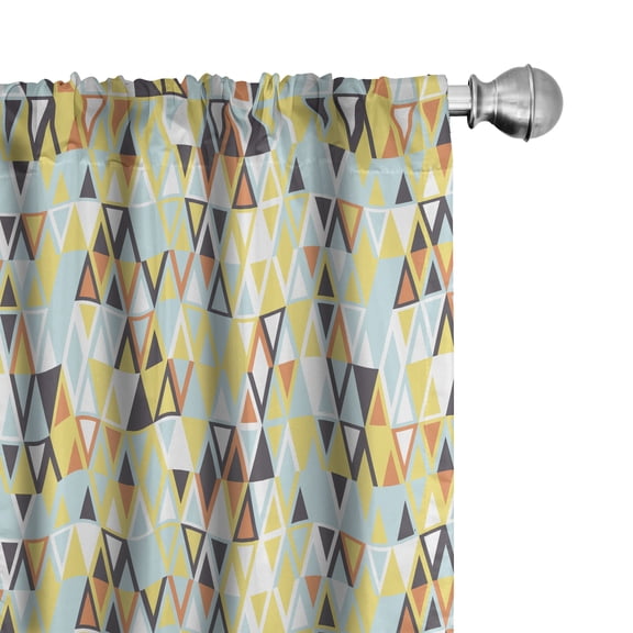 Retro Curtains 2 Panels Set, Nostalgic Art Pattern with Abstract Triangles, Window Drapes for Living Room Bedroom, 56"W X 95"L, Multicolor, by Ambesonne