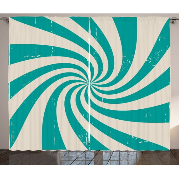 Ambesonne Pop Art Curtains 2 Panel Set, Nostalgic Spiral Colors, 108" x 96", Teal Cream