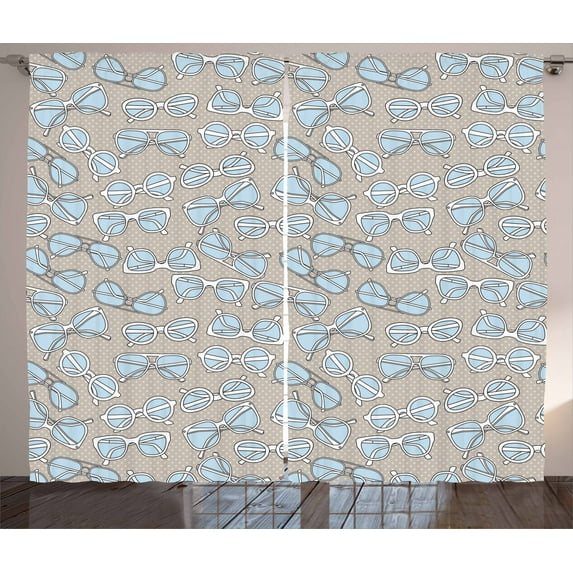 Ambesonne Retro Curtains 2 Panel Set, Vintage Hipster Glasses, 108" x 84", Pale Blue Tan White