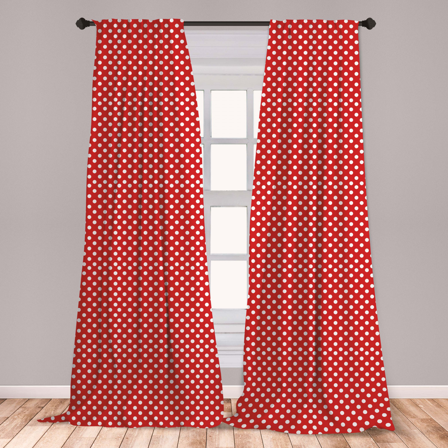 Retro Curtains 2 Panels Set, Vintage Polka Dots with Big White Circular Round Forms Nostalgic