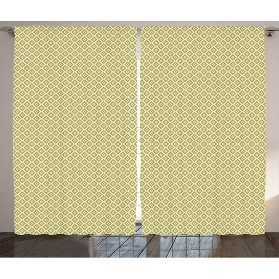 Ambesonne Retro Curtains 2 Panel Set, Diamond Line Pattern, 108" x 96", Yellow and Cream