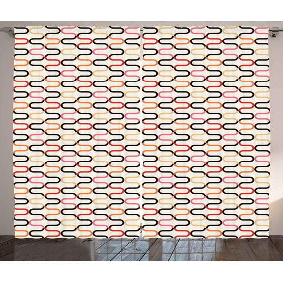Ambesonne Trippy Curtains 2 Panel Set, Vintage 60s Curvy, 108" x 108", Multicolor