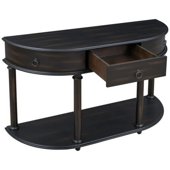 Retro Curved Console Table, Solid Wood Frame and Legs with Single Drawer Half Moon Entry Table Convenient and concise (Black)