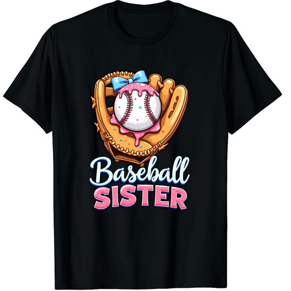 Retro Cute Baseball Sister Donut Bow Graphic T-Shirt Funny Sports Fan Apparel