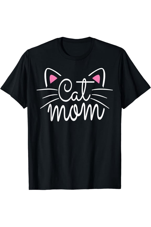 Retro Cute Cat Mom Graphic T-Shirt Funny Pet Lover Gift for Women Short Sleeve Black Tee