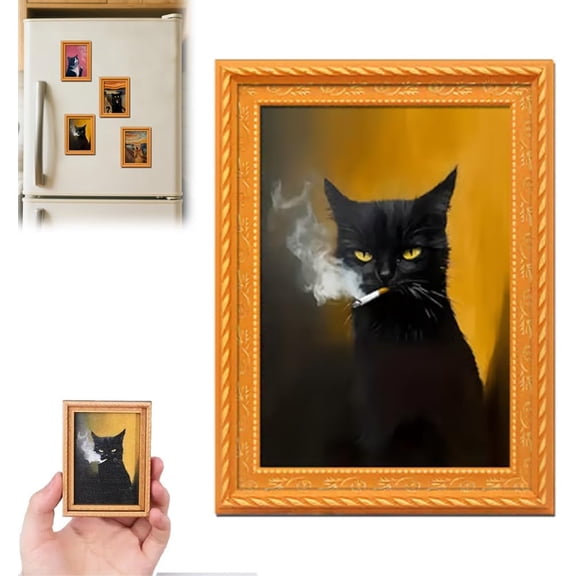 Retro Cute Cat Pattern Wooden Fridge Magnet Frames, Funny Magnetic Photo Frame Holders for Refrigerator, Locker & Whiteboard, Decorative for Home, Kitchen & Office(XX-1pcs)