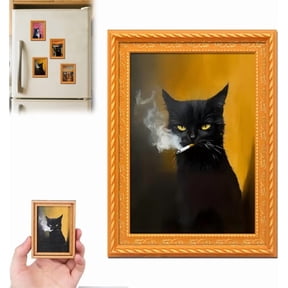 Retro Cute Cat Pattern Wooden Fridge Magnet Frames, Funny Magnetic Photo Frame Holders for Refrigerator, Locker & Whiteboard, Decorative for Home, Kitchen & Office(XX-1pcs)