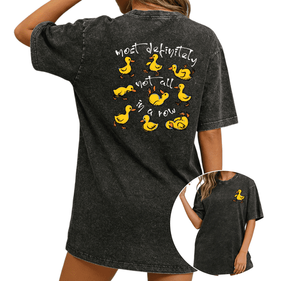 Retro Cute Ducklings Not In A Row Wash Print Tshirt S-2XL Vintage Black Graphic Tees Gift Shirts for Animal Lover Tops