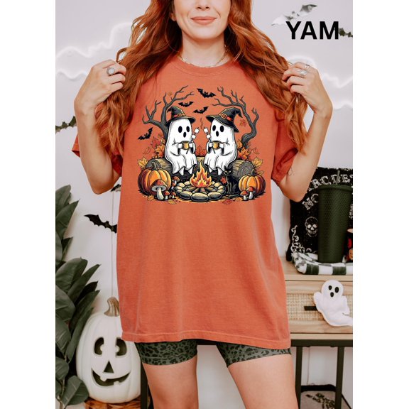 Retro Cute Ghost Autumn Fall Camping Boo Ghosts T-Shirt All Size S-3XL
