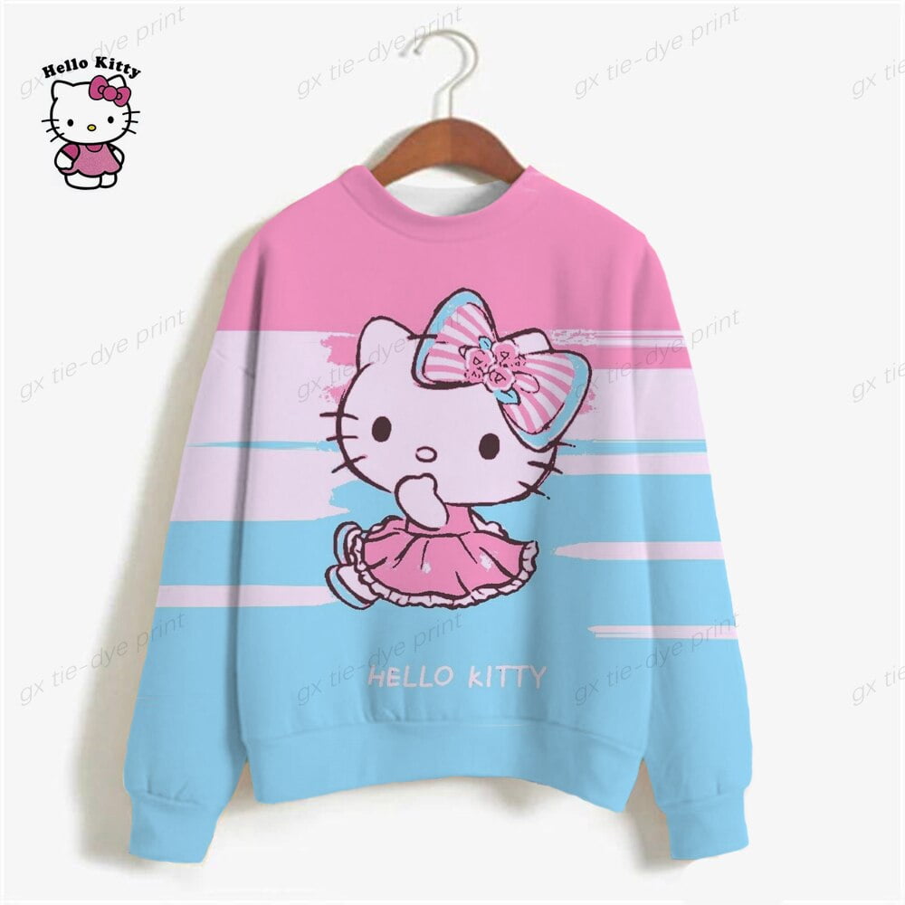 Retro Cute Hello Kitty 3D Print Pullover Harajuku Hoodie Women's New ...