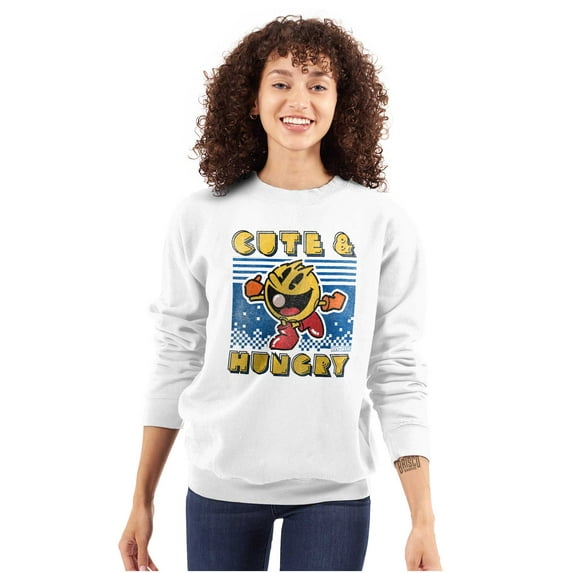 Retro Cute Hungry Funny PACMAN Game Women Crewneck Sweatshirt Brisco Brands M