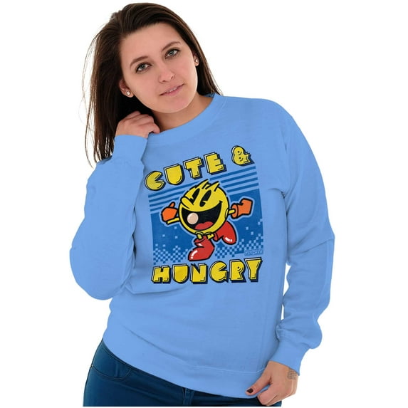Retro Cute Hungry Funny PACMAN Game Women Crewneck Sweatshirt Brisco Brands M