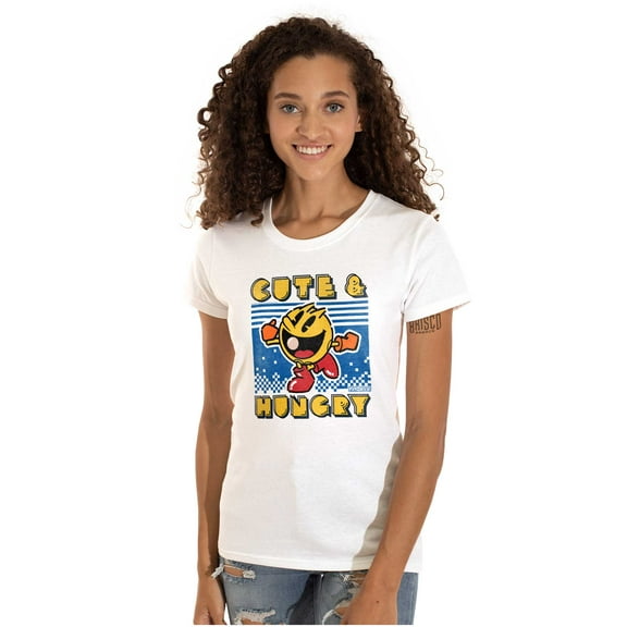 Retro Cute Hungry Funny PACMAN Game Women's T Shirt Ladies Tee Brisco Brands L