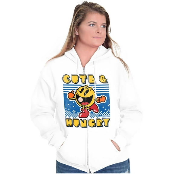 Retro Cute Hungry Funny PACMAN Game Zip Hoodie Sweatshirt Women Brisco Brands S