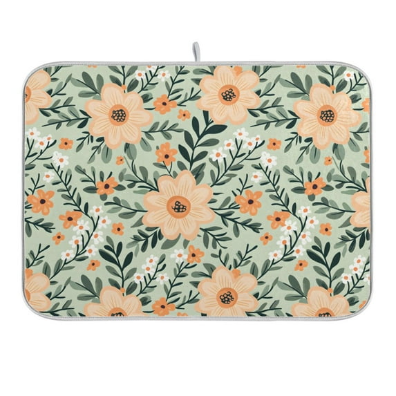 Retro Cute Peach Flower Dish Drying Mat for Kitchen Counter 16x18 In Absorbent Microfiber Reversible Mats Dish Drainer Protector Rack Pad for Coffee Bar Table