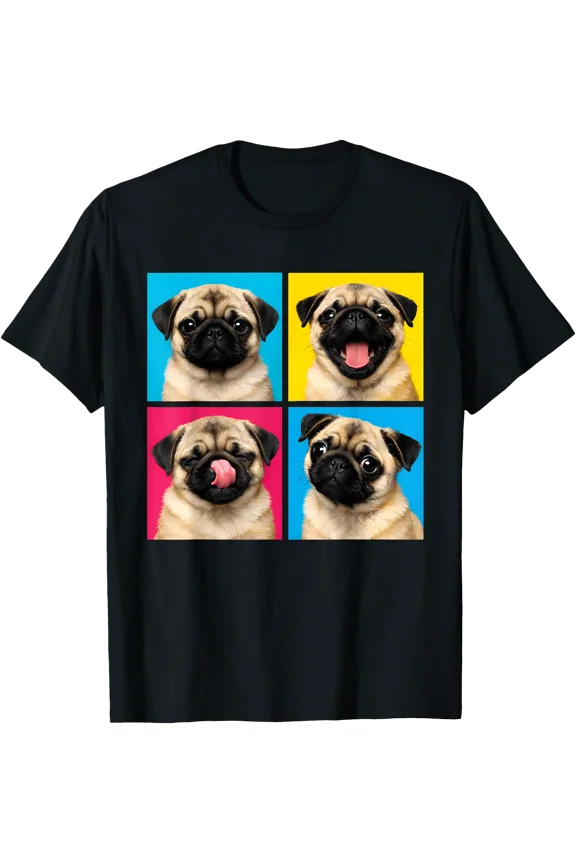 Retro Cute Pug Life From Dad Mom Grid T-Shirt, Unisex T-Shirt
