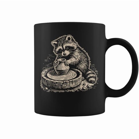 Retro Cute Raccoon At Pottery Wheel Throwing Animal Pottery Coffee Mugs