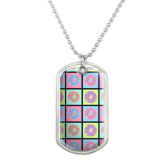 Retro Cute Yummy Donuts Pattern Military Dog Tag Pendant Necklace with Chain