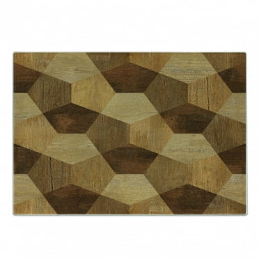 Retro Cutting Board, Abstract Parquet Flooring Wooden Rustic with Geometric Monochrome Pattern, Decorative Tempered Glass Cutting and Serving Board, Small Size, Brown Pale Brown, by Ambesonne