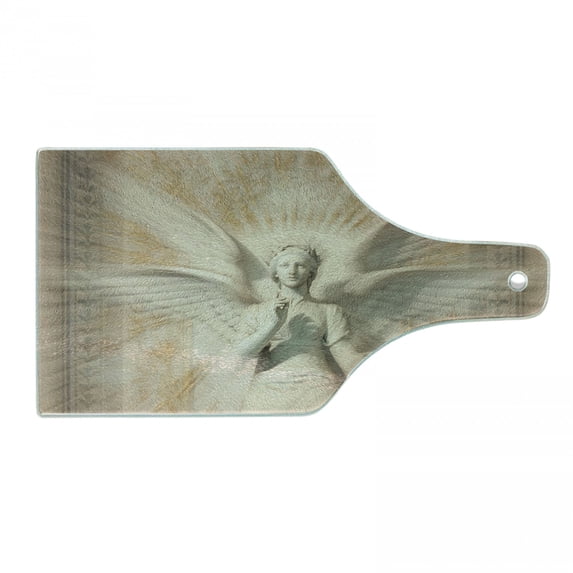 Retro Cutting Board, Angel Woman in Medieval Site Vintage Style Mythical Design, Decorative Tempered Glass Cutting and Serving Board, in 3 Sizes, by Ambesonne