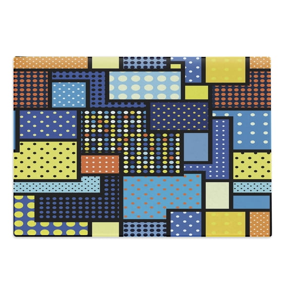 Retro Cutting Board, Different Polka Dots Patterns with Classical and Pixel Features Artprint, Decorative Tempered Glass Cutting and Serving Board, Large Size, Multicolor, by Ambesonne